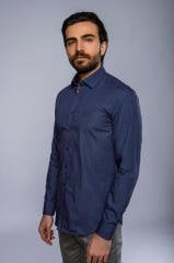 Slim Fit Uzun Kollu Desenli Lacivert Erkek Gömlek 506-233 L