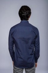 Slim Fit Uzun Kollu Desenli Lacivert Erkek Gömlek 506-233 L