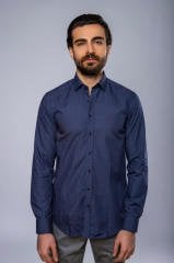Slim Fit Uzun Kollu Desenli Lacivert Erkek Gömlek 506-233 L