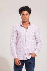 Slim Fit Uzun Kollu Desenli Sütlü Kahve Erkek Gömlek 506-633DB