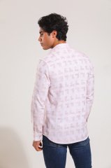 Slim Fit Uzun Kollu Desenli Sütlü Kahve Erkek Gömlek 506-633DB