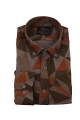 Slim Fit Uzun Kollu Kahverengi Baskılı Kışlık Erkek Gömlek 550-056-24