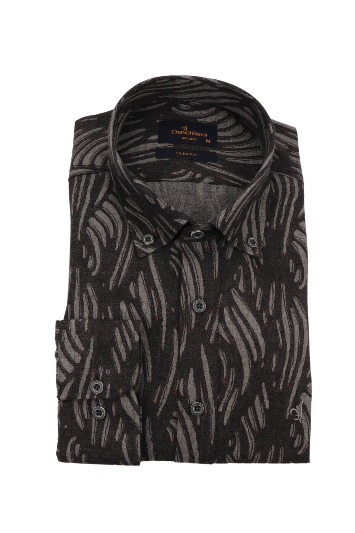 Slim Fit Uzun Kollu Gri Baskılı Kışlık Erkek Gömlek 550-058-24