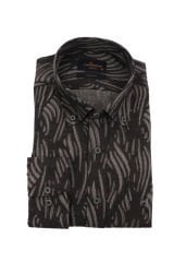 Slim Fit Uzun Kollu Gri Baskılı Kışlık Erkek Gömlek 550-058-24