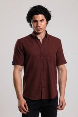 Klasik Kesim Kısa Kollu Bordo Desenli Erkek Gömlek 541-115