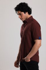 Klasik Kesim Kısa Kollu Bordo Desenli Erkek Gömlek 541-115