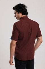 Klasik Kesim Kısa Kollu Bordo Desenli Erkek Gömlek 541-115