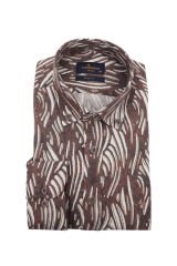 Slim Fit Uzun Kollu Kahverengi Baskılı Kışlık Erkek Gömlek 550-062-24