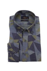 Slim Fit Uzun Kollu Mavi Baskılı Kışlık Erkek Gömlek 550-055-24