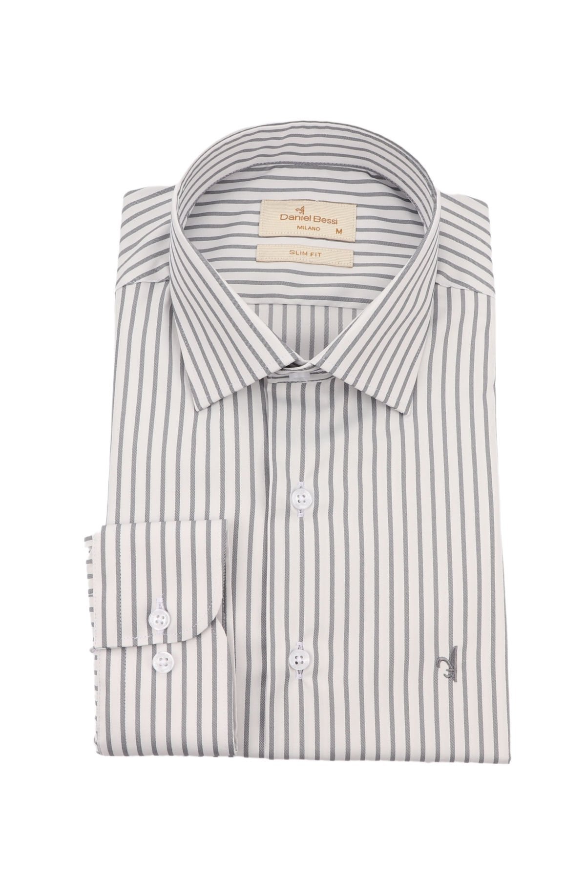 Slim Fit Uzun Kollu Gri Çizgili Erkek Gömlek 506-195-24