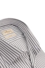 Slim Fit Uzun Kollu Gri Çizgili Erkek Gömlek 506-195-24