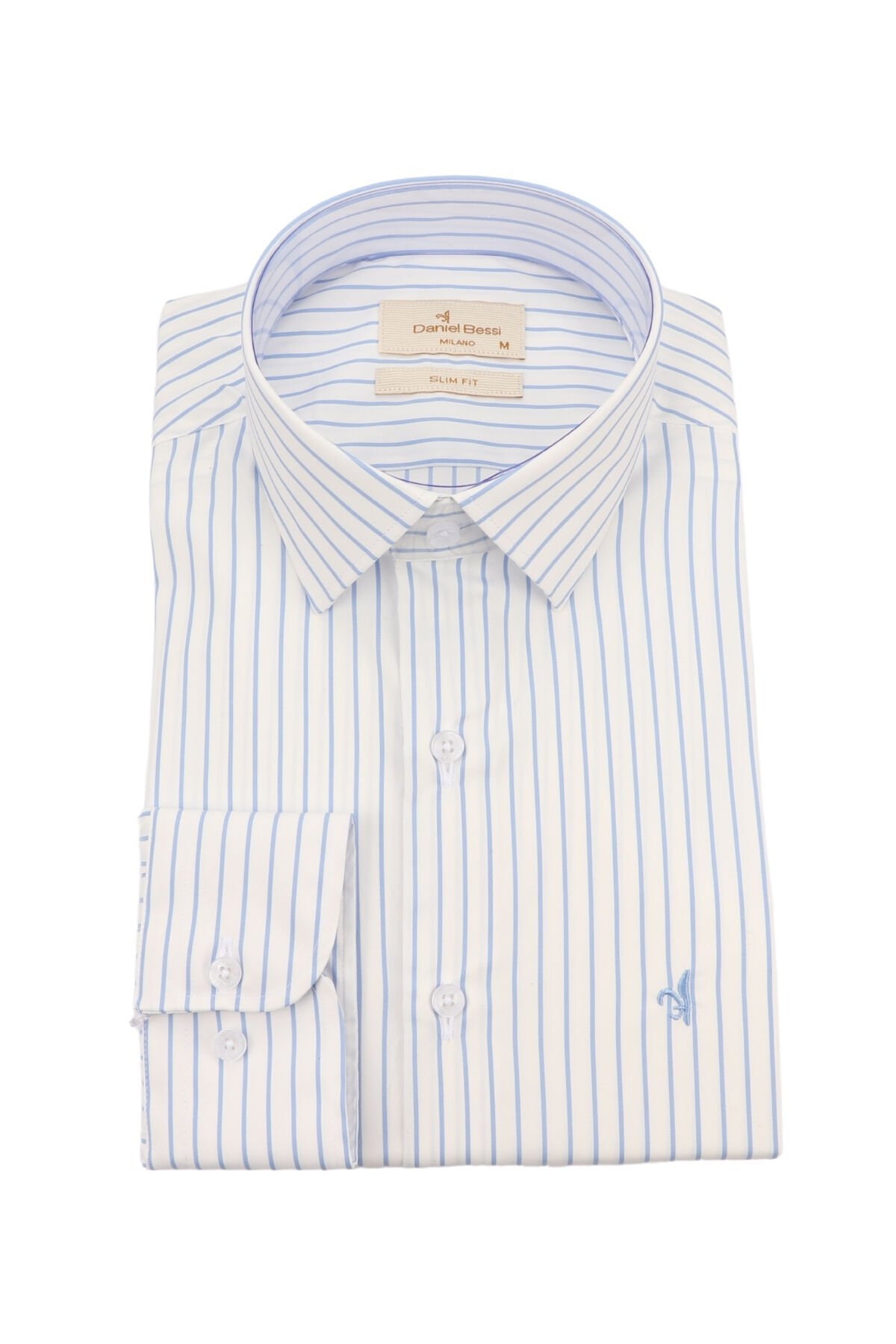 Slim Fit Uzun Kollu Mavi Çizgili Erkek Gömlek 506-206-24