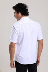 Klasik Kesim Kısa Kollu Beyaz Desenli Erkek Gömlek 541-111 XXL