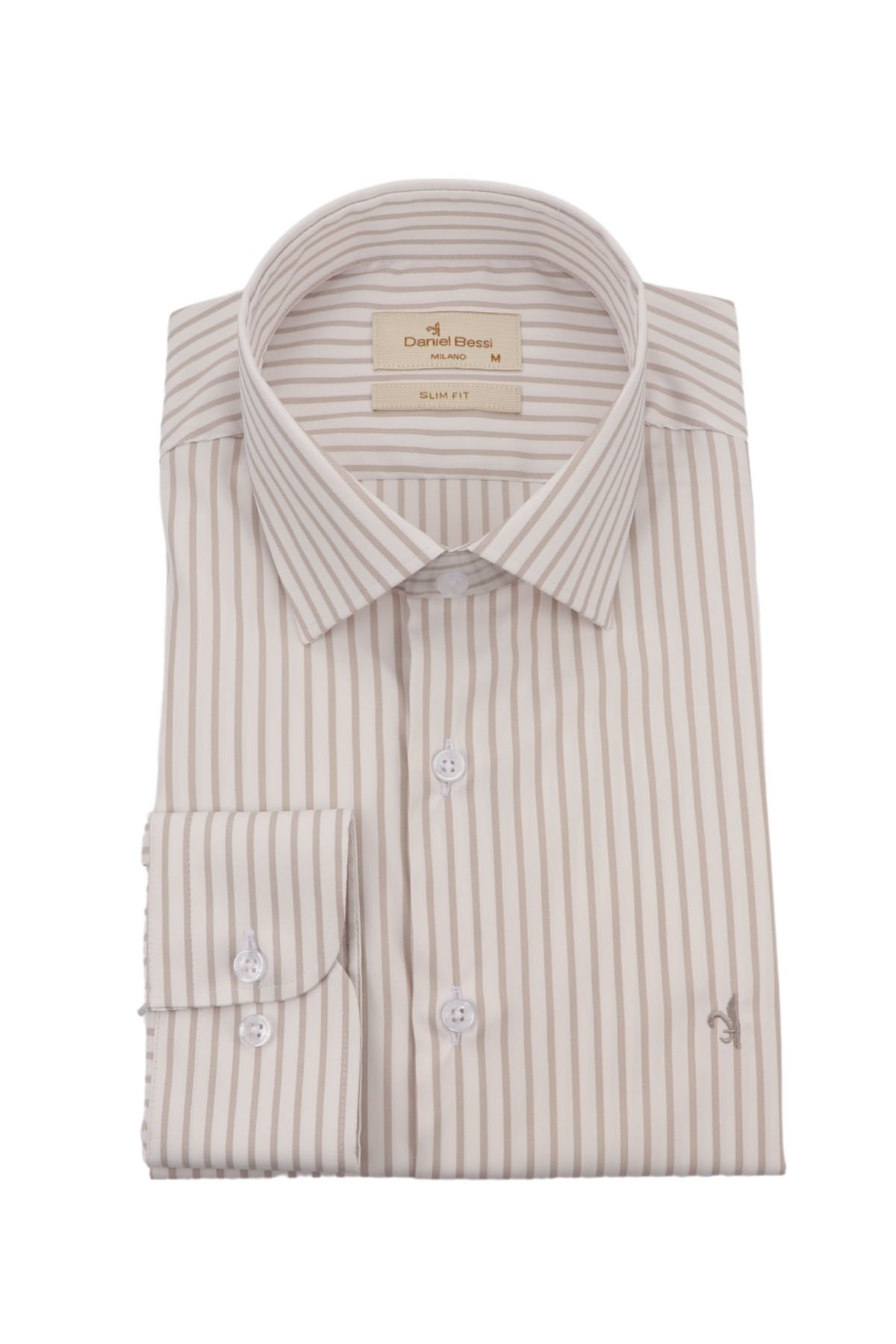 Slim Fit Uzun Kollu Krem Çizgili Erkek Gömlek 506-193-24