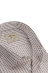 Slim Fit Uzun Kollu Krem Çizgili Erkek Gömlek 506-193-24