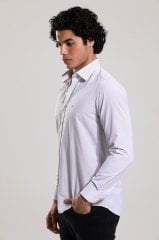 Slim Fit Uzun Kollu Bej Desenli Erkek Gömlek 506-674