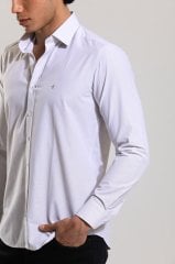 Slim Fit Uzun Kollu Bej Desenli Erkek Gömlek 506-674