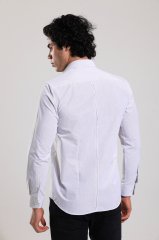 Slim Fit Uzun Kollu Bej Desenli Erkek Gömlek 506-674