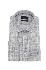 Slim Fit Uzun Kollu Lacivert Basklı Erkek Gömlek 506-177-24 XL