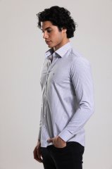 Slim Fit Uzun Kollu Beyaz Desenli Erkek Gömlek 506-668