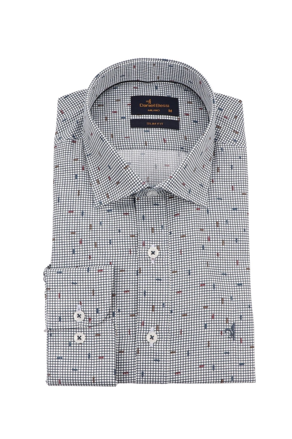 Slim Fit Uzun Kollu Lacivert Baskılı Erkek Gömlek 506-175-24 L