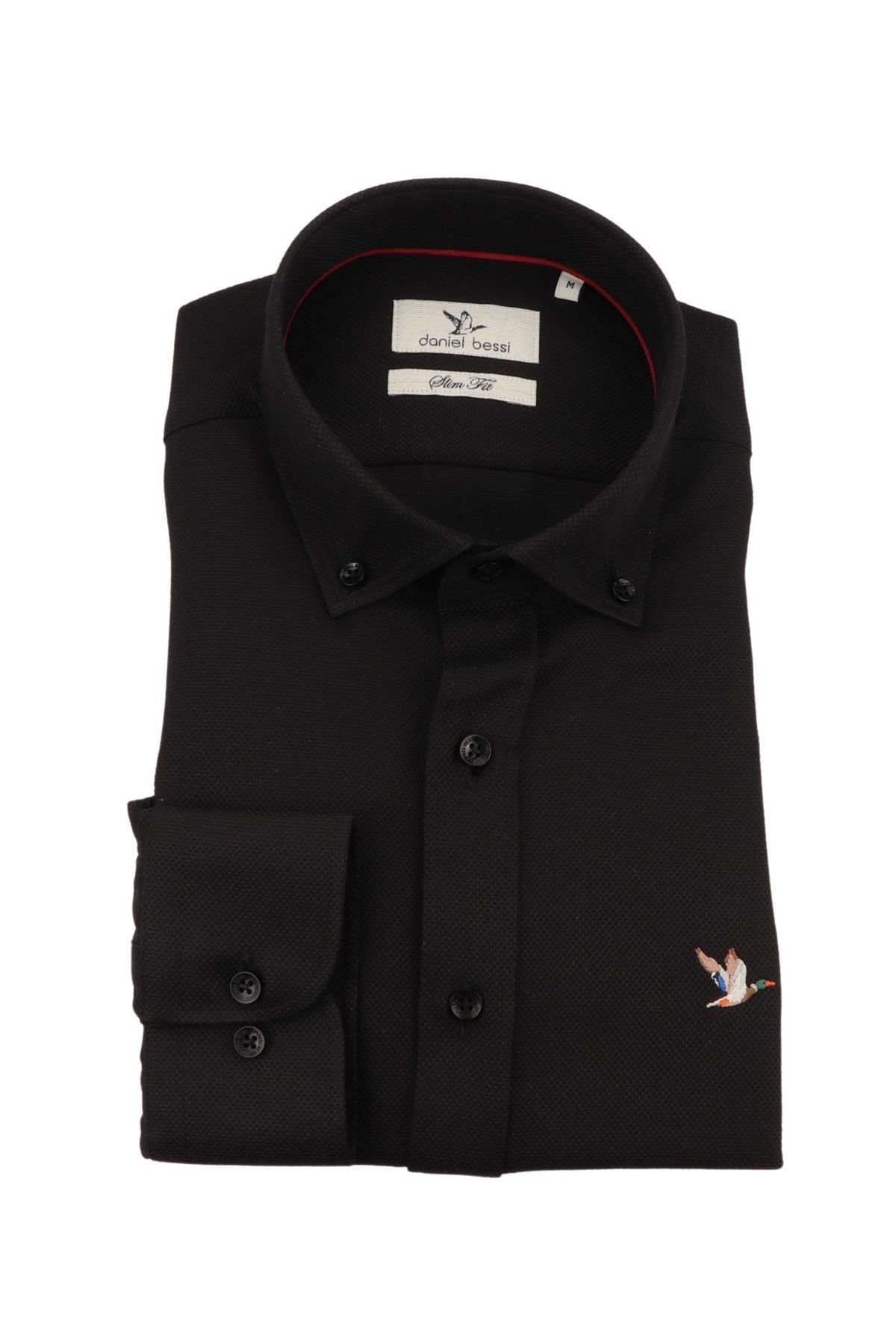 Slim Fit Uzun Kollu Siyah Armürlü Erkek Gömlek 506-170-24