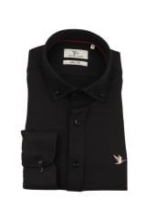 Slim Fit Uzun Kollu Siyah Armürlü Erkek Gömlek 506-170-24