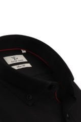 Slim Fit Uzun Kollu Siyah Armürlü Erkek Gömlek 506-170-24
