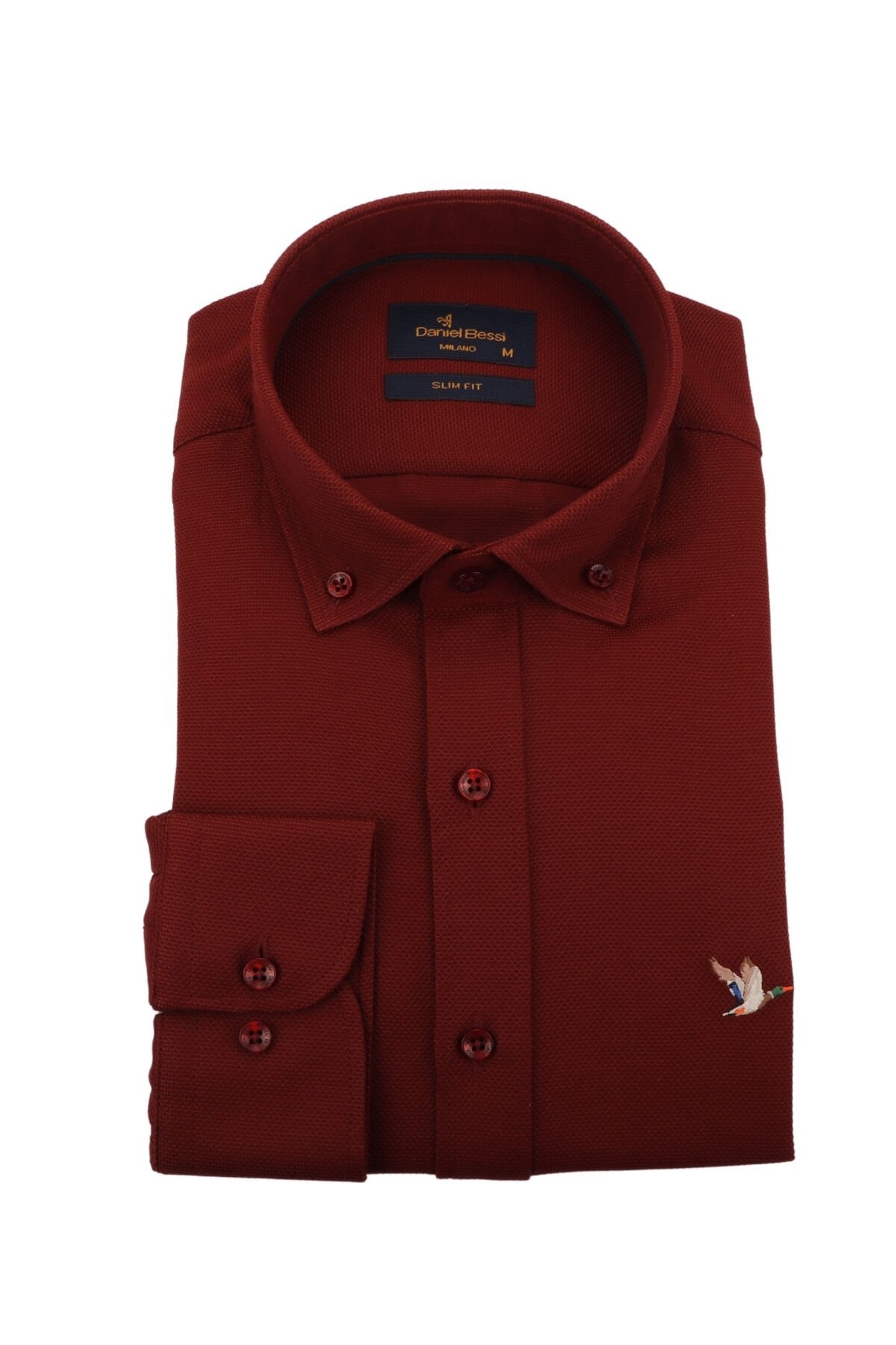 Slim Fit Uzun Kollu Bordo Armürlü Erkek Gömlek 506-168-24