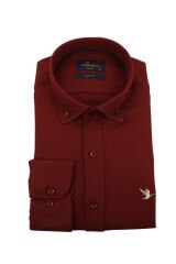 Slim Fit Uzun Kollu Bordo Armürlü Erkek Gömlek 506-168-24