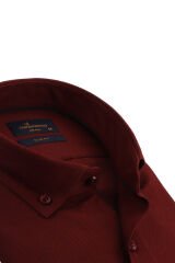 Slim Fit Uzun Kollu Bordo Armürlü Erkek Gömlek 506-168-24