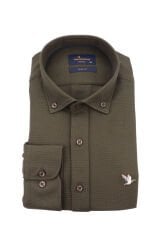 Slim Fit Uzun Kollu Haki Armürlü Erkek Gömlek 506-167-24
