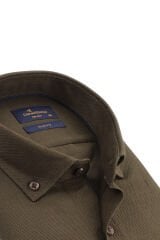 Slim Fit Uzun Kollu Haki Armürlü Erkek Gömlek 506-167-24