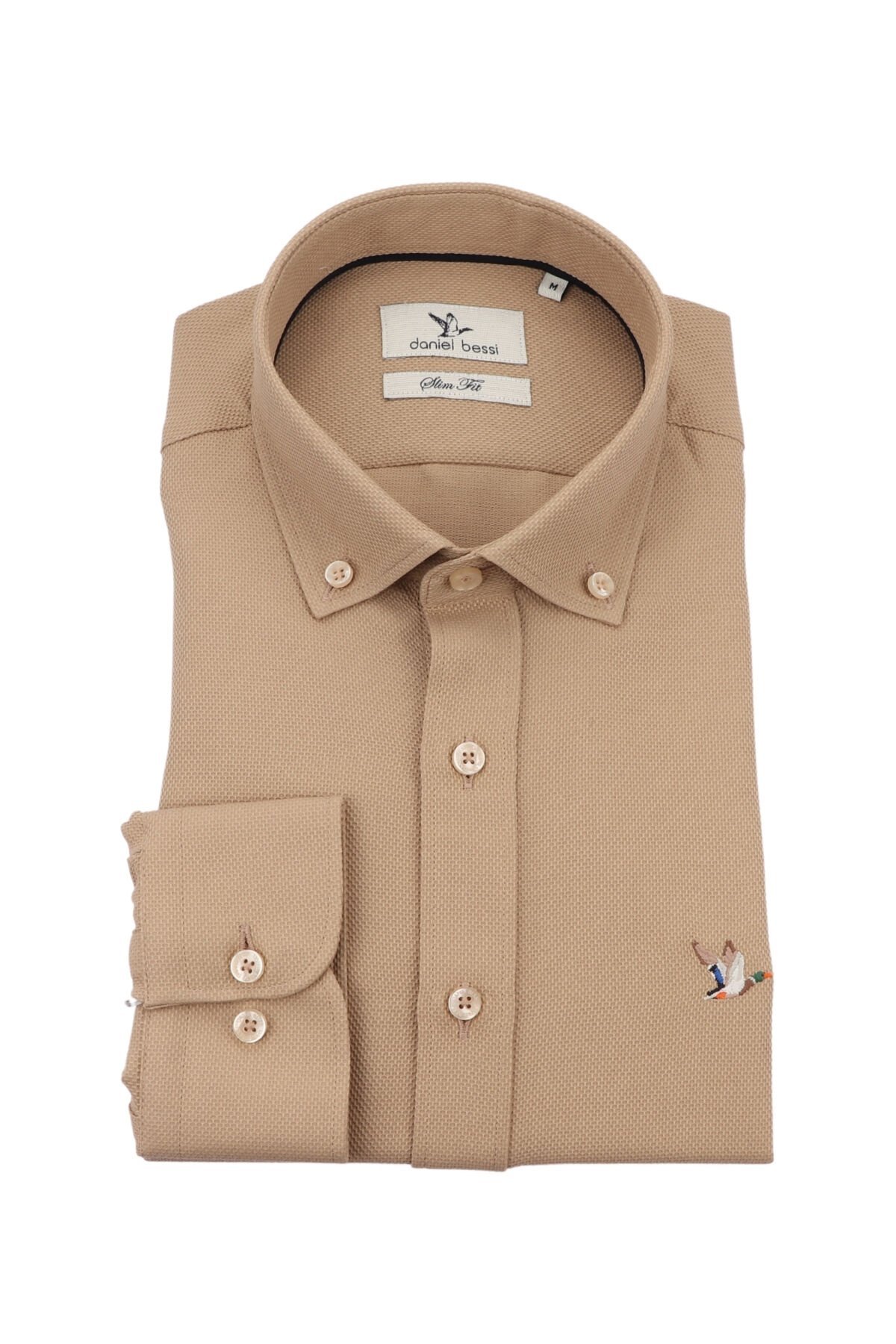 Slim Fit Uzun Kollu Vizon Armürlü Erkek Gömlek 506-166-24