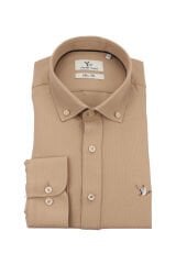 Slim Fit Uzun Kollu Vizon Armürlü Erkek Gömlek 506-166-24