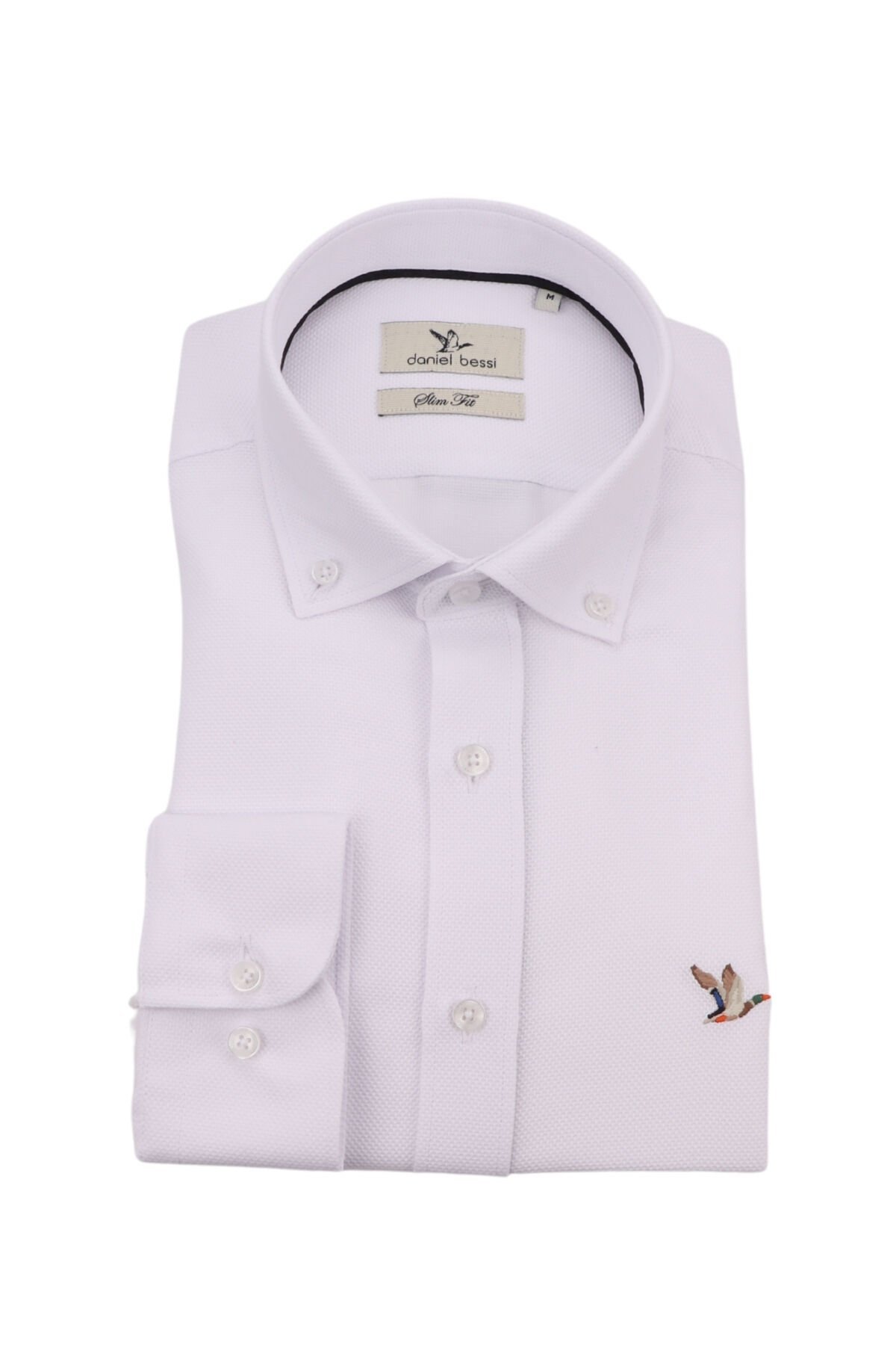 Slim Fit Uzun Kollu Beyaz Armürlü Erkek Gömlek 506-165-24