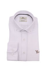 Slim Fit Uzun Kollu Beyaz Armürlü Erkek Gömlek 506-165-24
