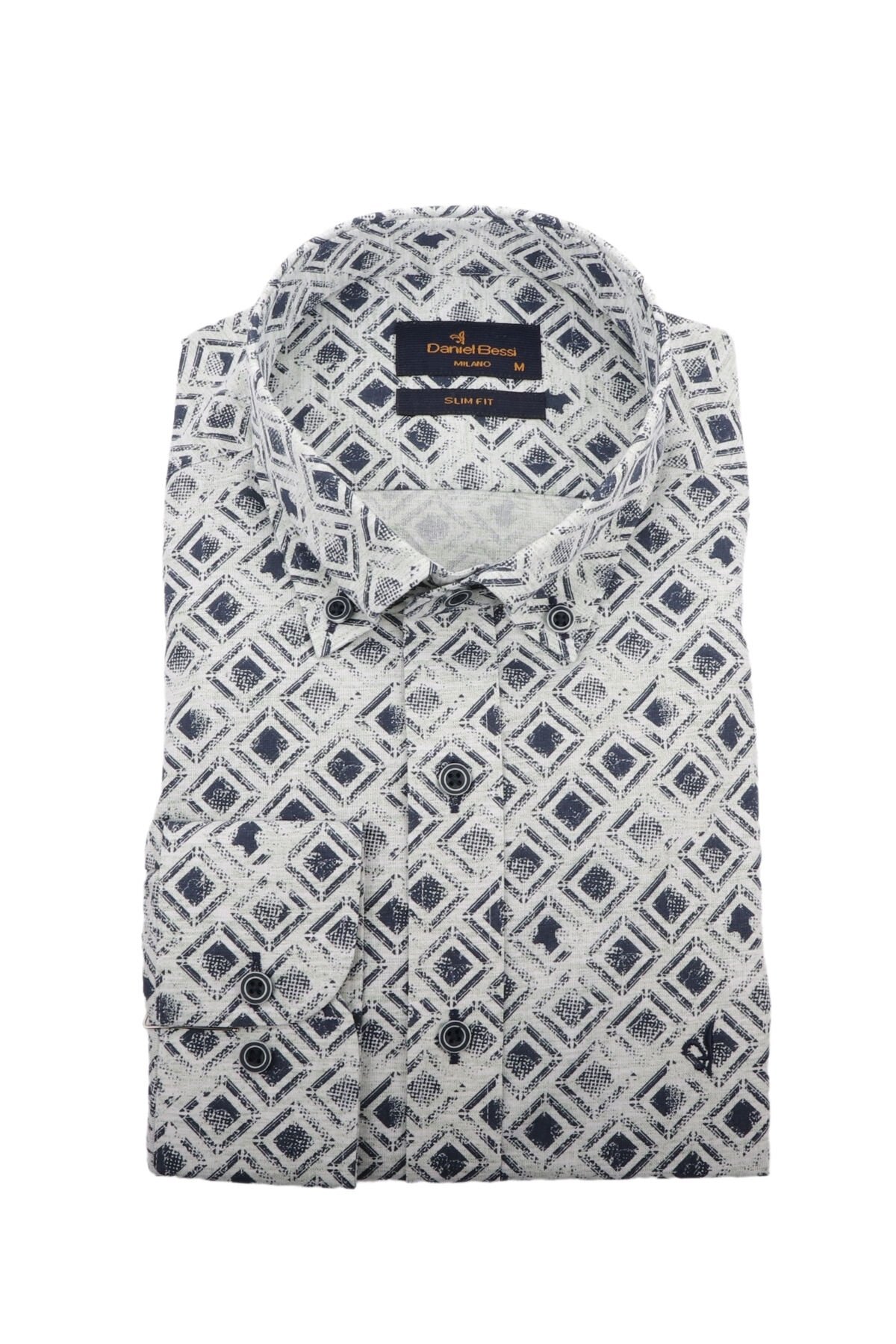 Slim Fit Uzun Kollu Yeşil Baskılı Erkek Gömlek 506-133-24