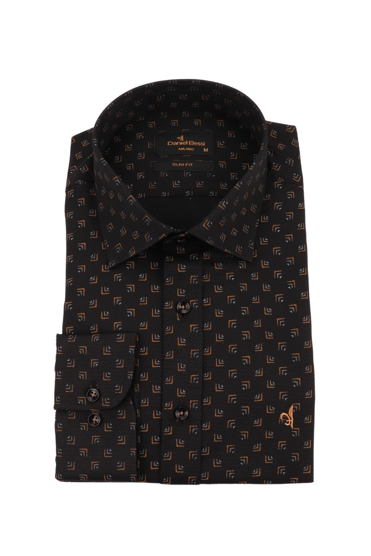Slim Fit Uzun Kollu Siyah Baskılı Erkek Gömlek 506-120-24