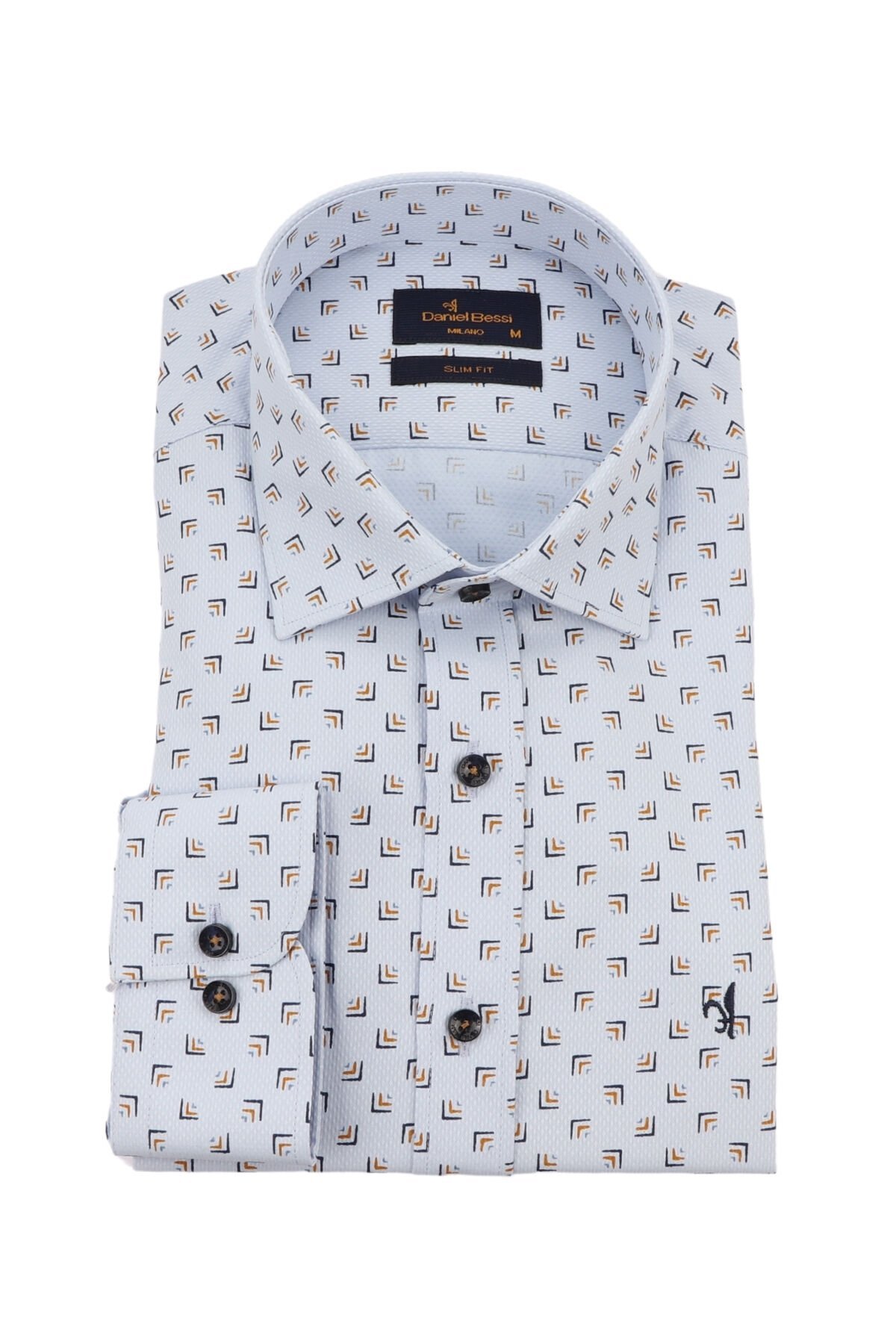 Slim Fit Uzun Kollu Mavi Baskılı Erkek Gömlek 506-119-24