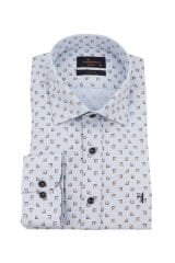 Slim Fit Uzun Kollu Mavi Baskılı Erkek Gömlek 506-119-24