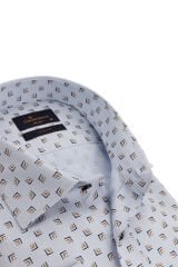 Slim Fit Uzun Kollu Mavi Baskılı Erkek Gömlek 506-119-24