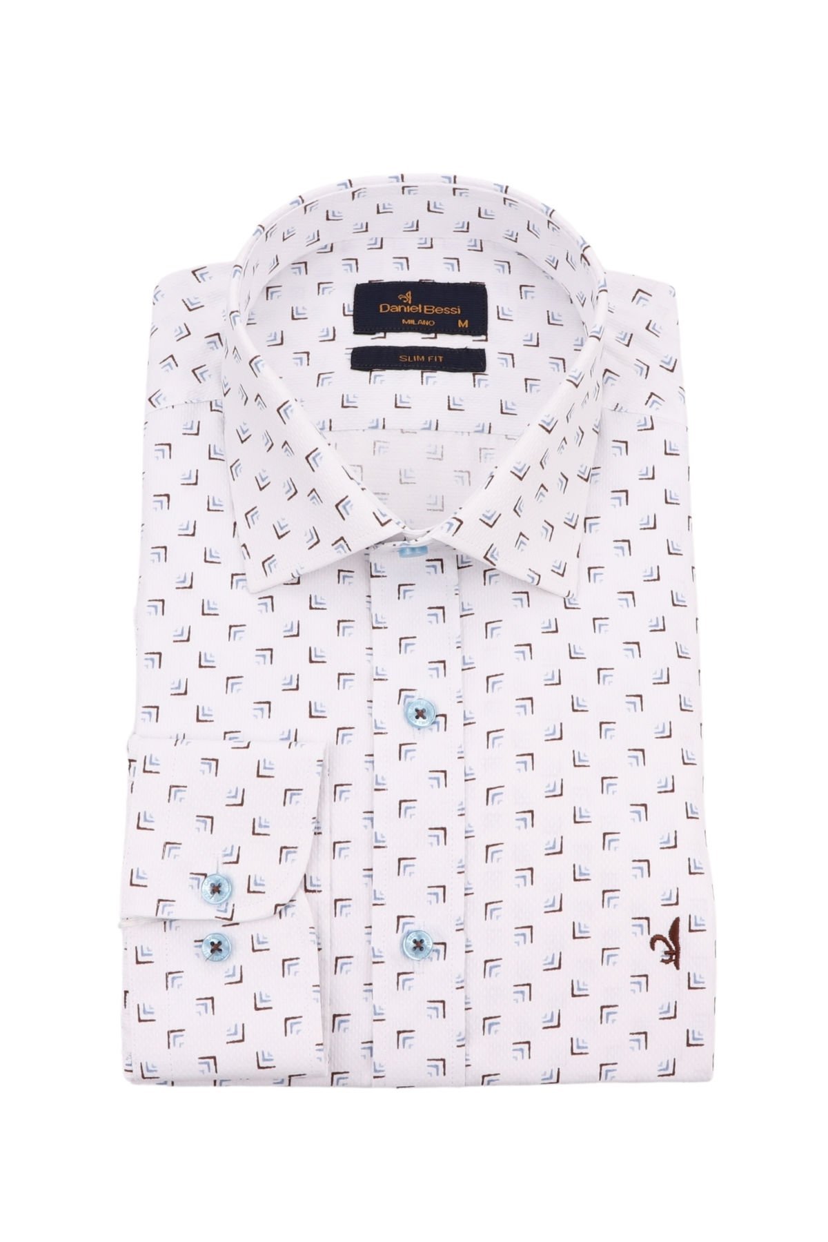 Slim Fit Uzun Kollu Beyaz Baskılı Erkek Gömlek 506-117-24