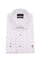 Slim Fit Uzun Kollu Beyaz Baskılı Erkek Gömlek 506-117-24