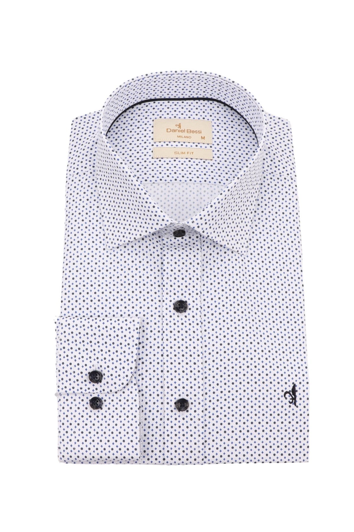 Slim Fit Uzun Kollu Beyaz  Baskılı Erkek Gömlek 506-090-24