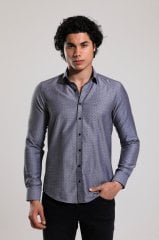 Slim Fit Uzun Kollu Gri Armürlü Erkek Gömlek 480-537