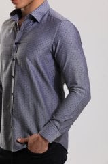 Slim Fit Uzun Kollu Gri Armürlü Erkek Gömlek 480-537