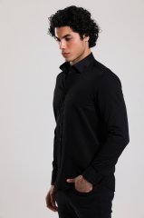 Slim Fit Uzun Kollu Siyah Armürlü Erkek Gömlek 480-546