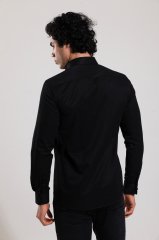 Slim Fit Uzun Kollu Siyah Armürlü Erkek Gömlek 480-546