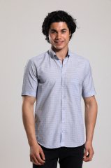 Klasik Kesim Kısa Kollu Mavi Kareli Erkek Gömlek 461-435